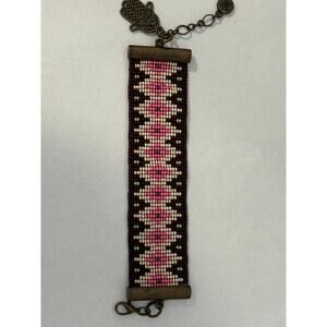 Beaded Bracelet by Carey Pink Brown Boho